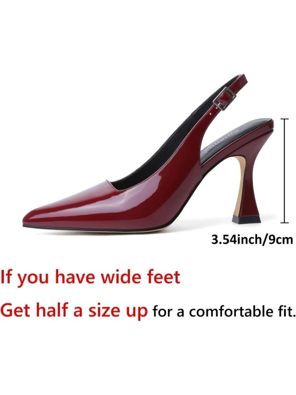Women's Burgundy Slingback Kitten Pump Closed Pointy Toe Chunky Heel Shoes